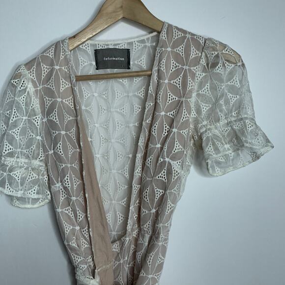 Reformation Lucas Eyelet Mini Dress Womens New Small Ivory - Picture 4 of 11